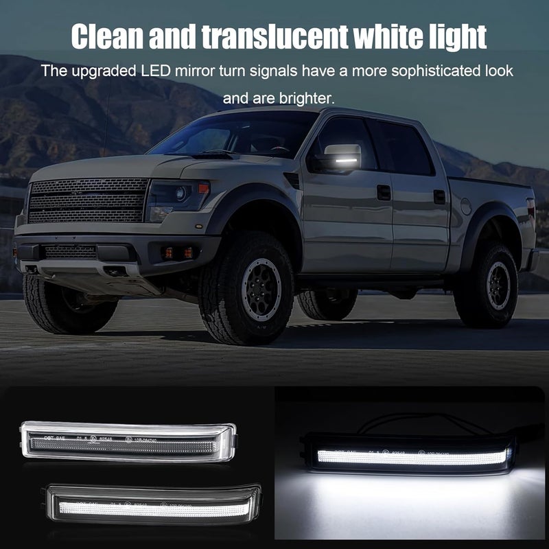Aexploer Side View Mirror Turn Signal Lights Clear LED Assembly F150 2009 2010 2011 2012 2013 2014/for Mark LT 2013 2014 for Raptor 2010-2014 Blink Turn Marker Lamp (A,Clear Lens White Light) - Image 3